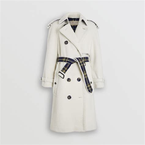 burberry white tartan-lined shearling trench coat|Burberry Trench Coats for Women .